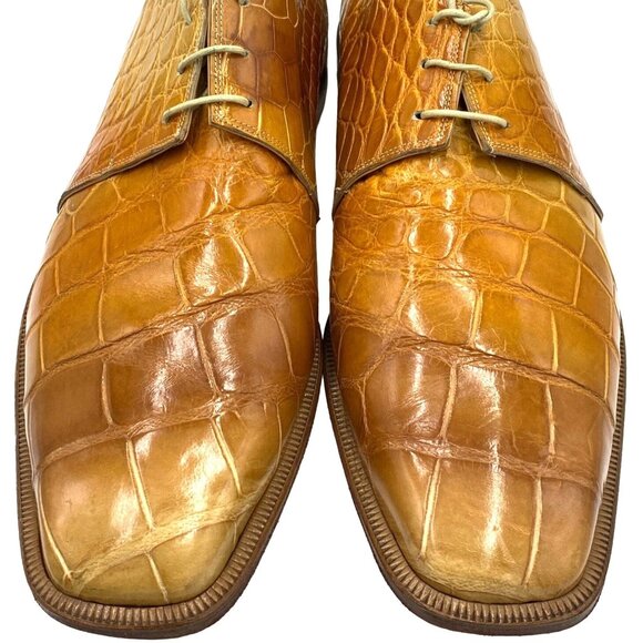 Vintage Mauri Exotic Full Alligator Mens 14M Italian Tan Brown Honey Dress Shoes - Picture 2 of 14